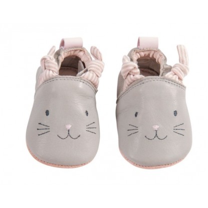 Chaussons cuir gris Les Petits Dodos - Moulin Roty