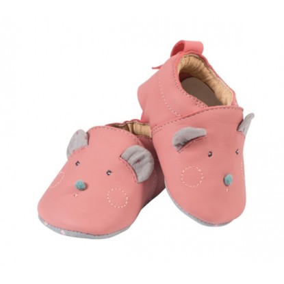 Chaussons cuir souris rose Les Jolis trop beaux - Moulin Roty