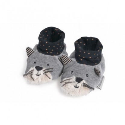 Chaussons chat gris clair Fernand Les Moustaches - Moulin Roty