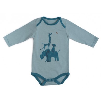 Babou Body jersey bleu imprimé animaux Sous mon Baobab - Moulin Roty