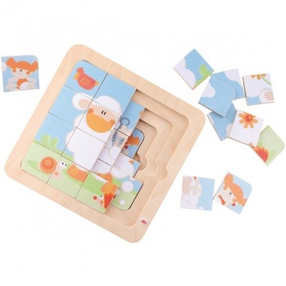 Puzzle en bois 4 en 1 Tonte du Mouton - Sevi